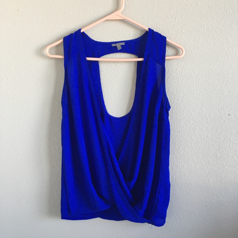 Charlotte Russe Blue Flowy Open Back Weekend Top